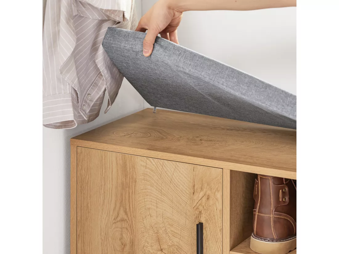 Banc de Rangement à Chaussure avec coussin rembourré 2 compartiments 1 porte et 2 tiroirs, FSR148-N