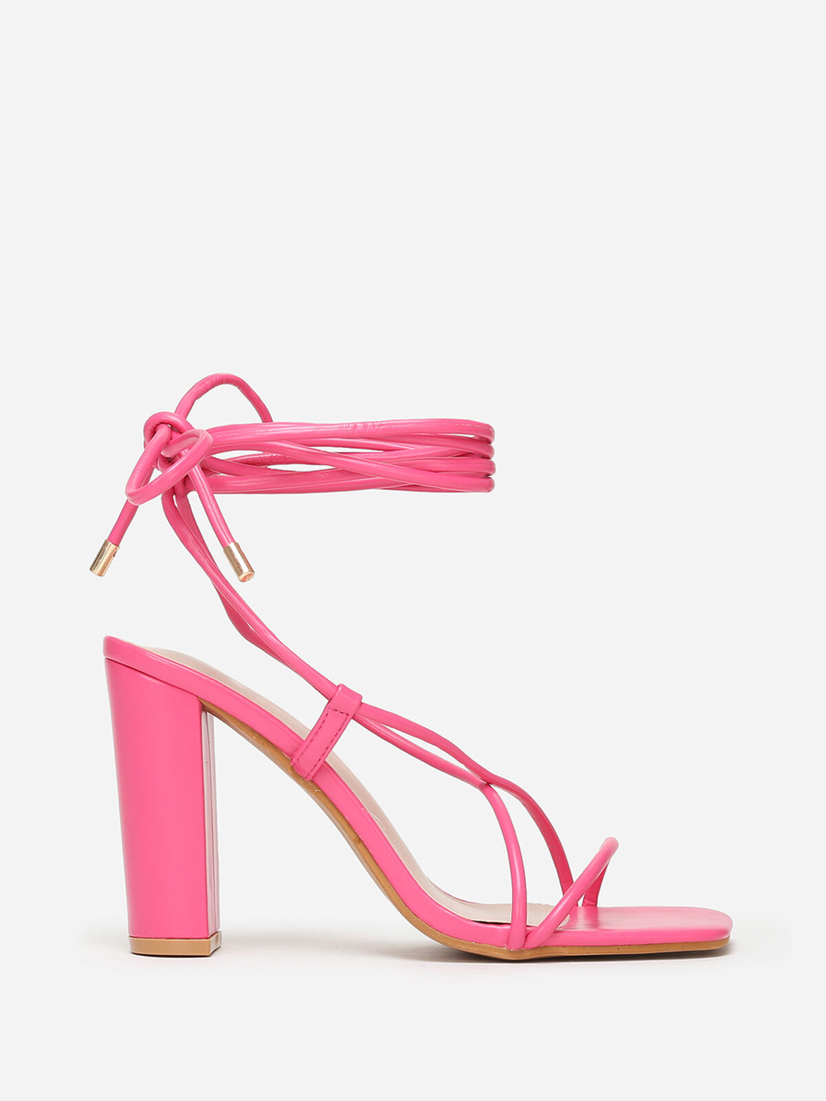 Sandales avec laçage à bout carré- Fuchsia
