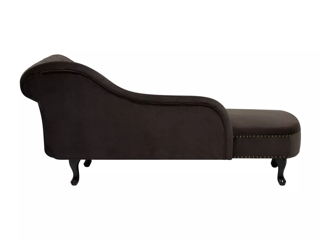 Chaise longue en velours marron côté droit style Chesterfield NIMES