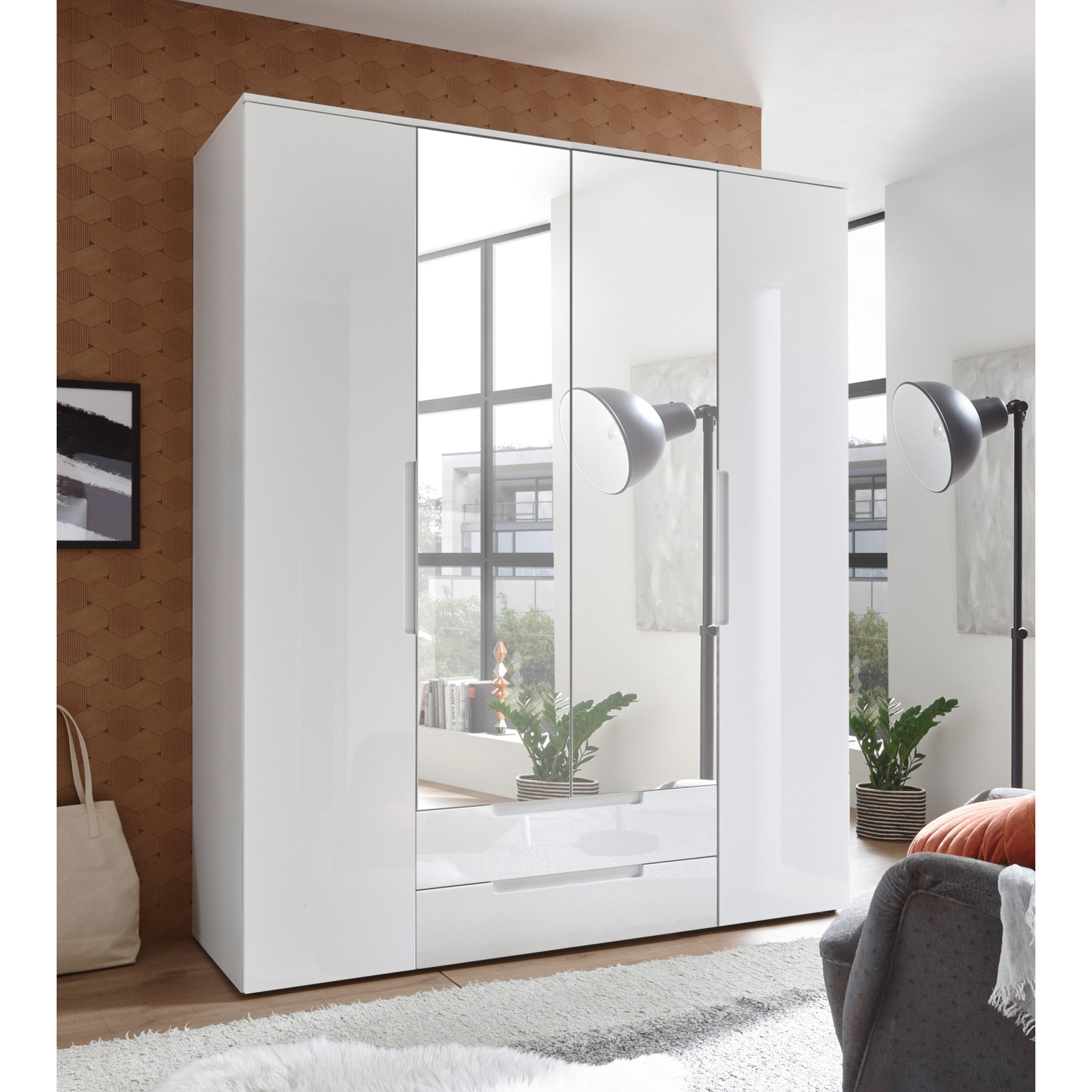 Drehtürenschrank Spice weiss, mit Spiegel 160 x 208 x 57 cm