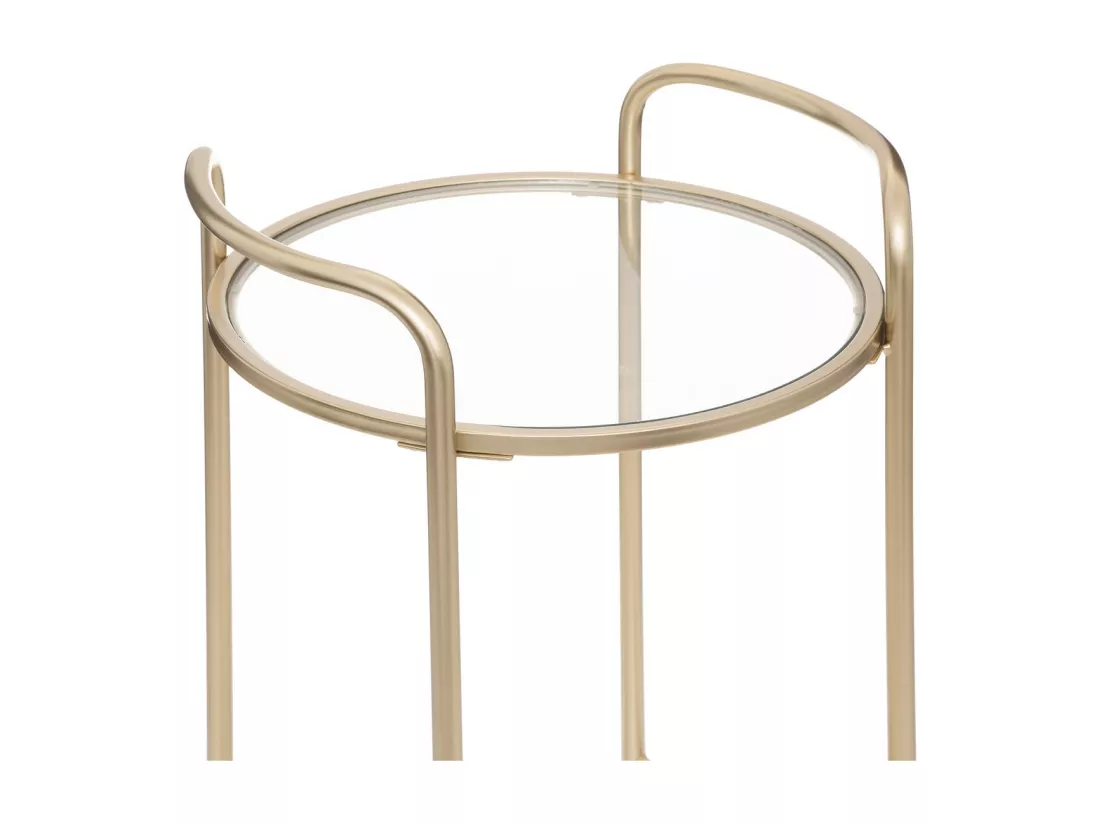 Table desserte roulante en Métal Doré et Verre trempé D 40 x H 75 cm
