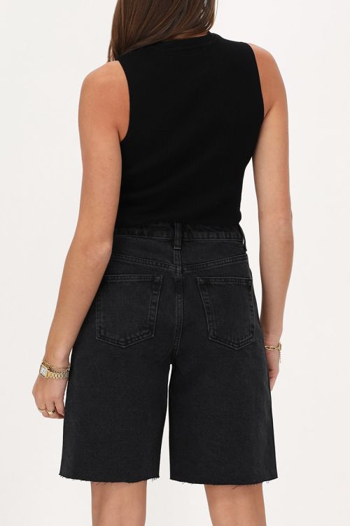 Zwarte denim bermuda short met strass