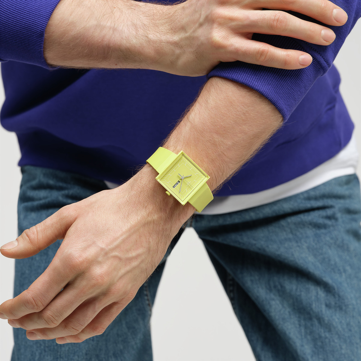 Montre SWATCH Square bioceramic What if lemon? homme bracelet matériau biosourcé jaune