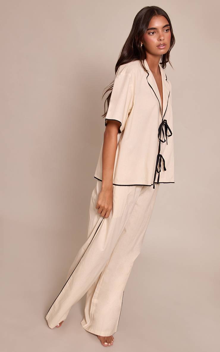 Beige Pyjama Large À Nouer Avec Détails Contrastés