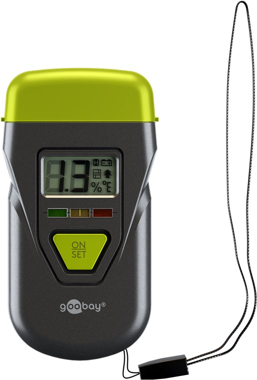 Tools Digitales Feuchtigkeits Messgerät Temperatur Prüfer für Brennholz / Beton / Wände / Baustoffe inkl. Batterien (77832) - Schwarz / grün
