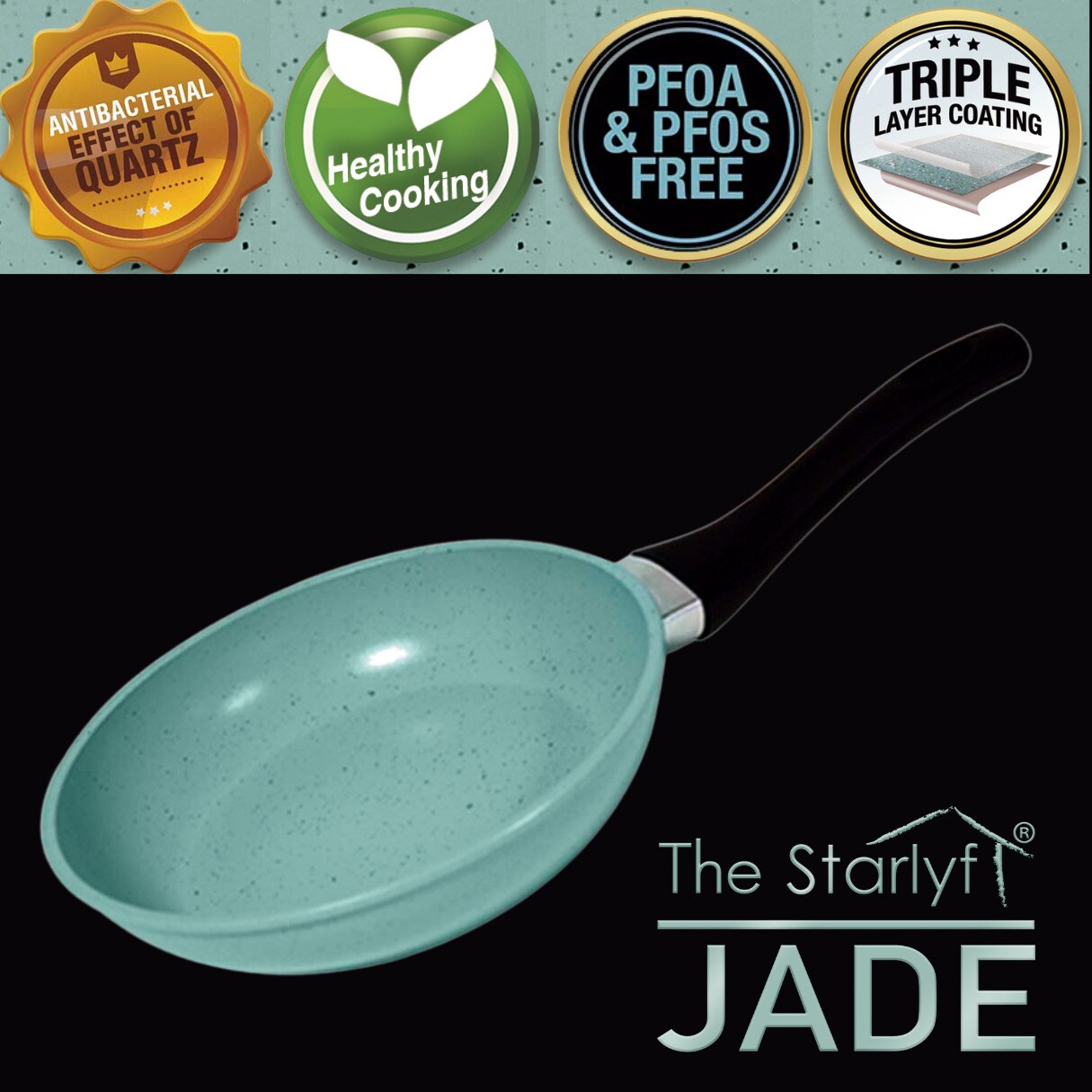 Starlyf® Küchenstarterset - Pfannenset - Messerset Jade Set of 5 + Jade Knife