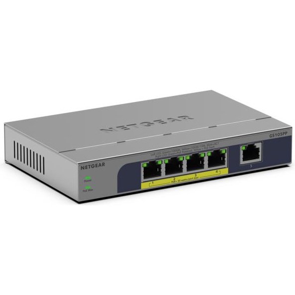 NETGEAR GS105PP Non-géré Gigabit Ethernet (10/100/1000) Connexion Ethernet, supportant l'alimentation via ce port (PoE) Montage sur le bureau ou sur le mur Gris