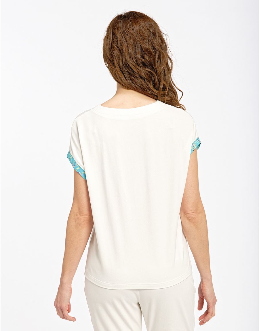 T-shirt écru et turquoise