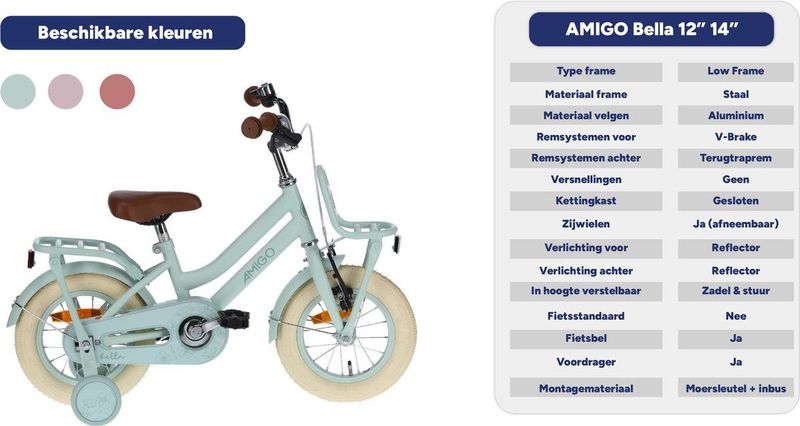 AMIGO - Bella - Kinderfiets - Groen - 12 Inch - Terugtraprem