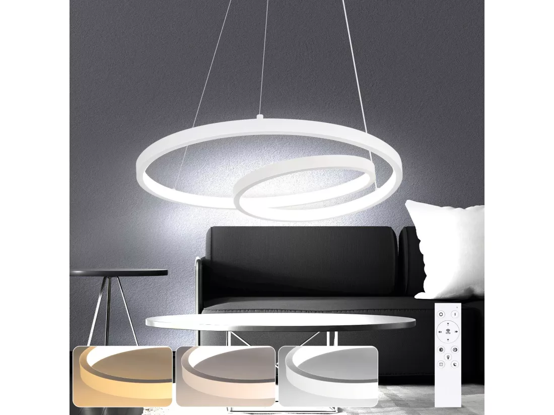 NETTLIFE Suspension LED Moderne Fer 34W Blanc Diam.40cm Dimmable Un design créatif pour Salon Chambre Cuisine Salle à manger