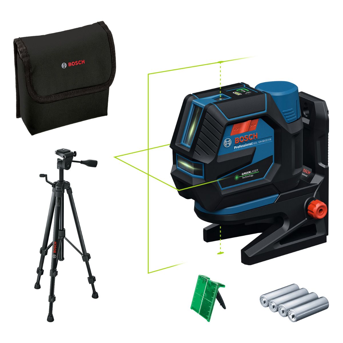 Bosch Professional GCL 12V-50-22 CG Punt- en kruislijnlaser groen   BT 150 statief 12V Basic Body met batterijhouder - 0601066S01
