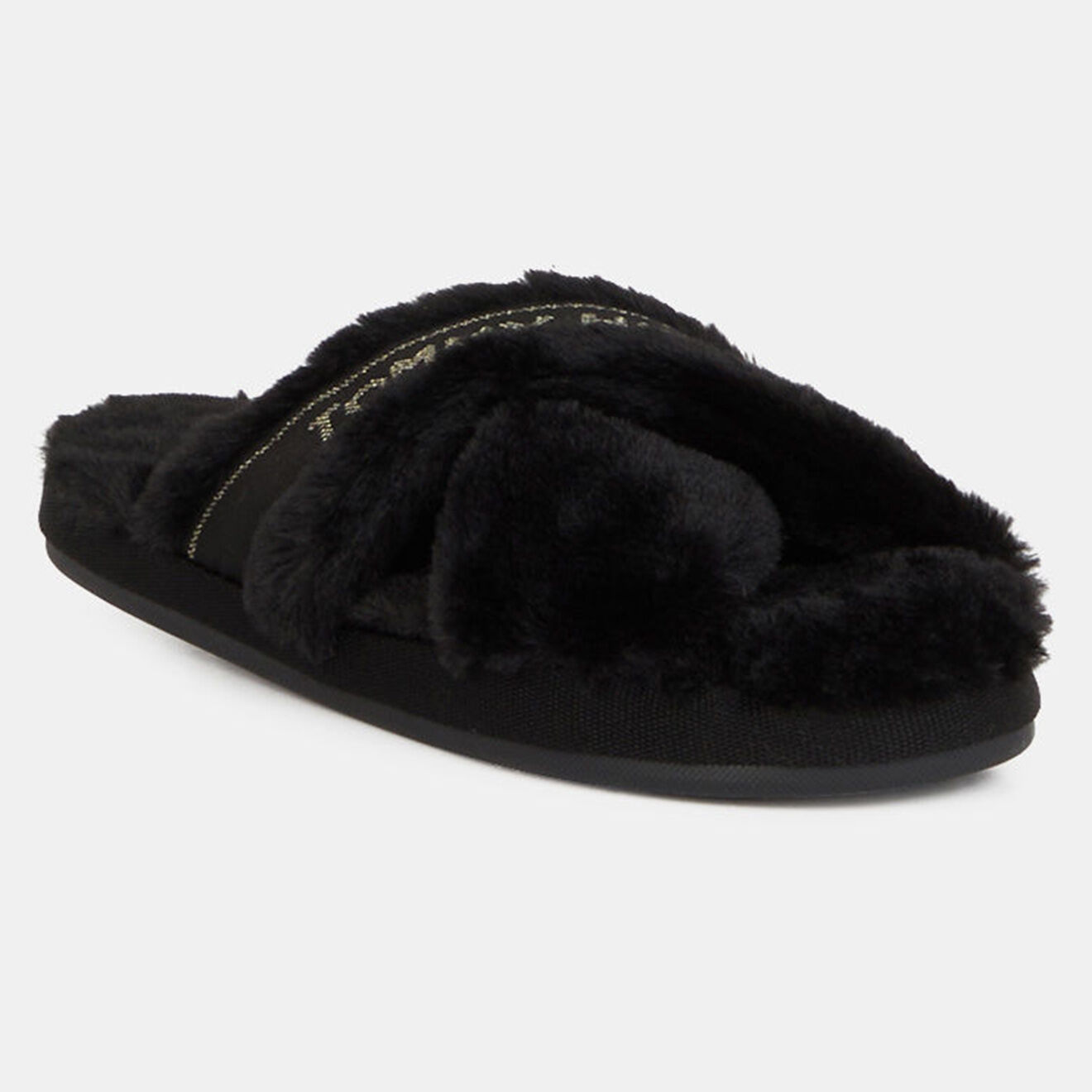 Tommy Hilfiger Chaussons en fausse fourrure Furry noirs