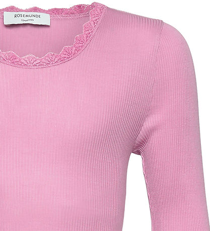 Rosemunde Bluse - Rib - Balta - Prism Pink m. Spitze