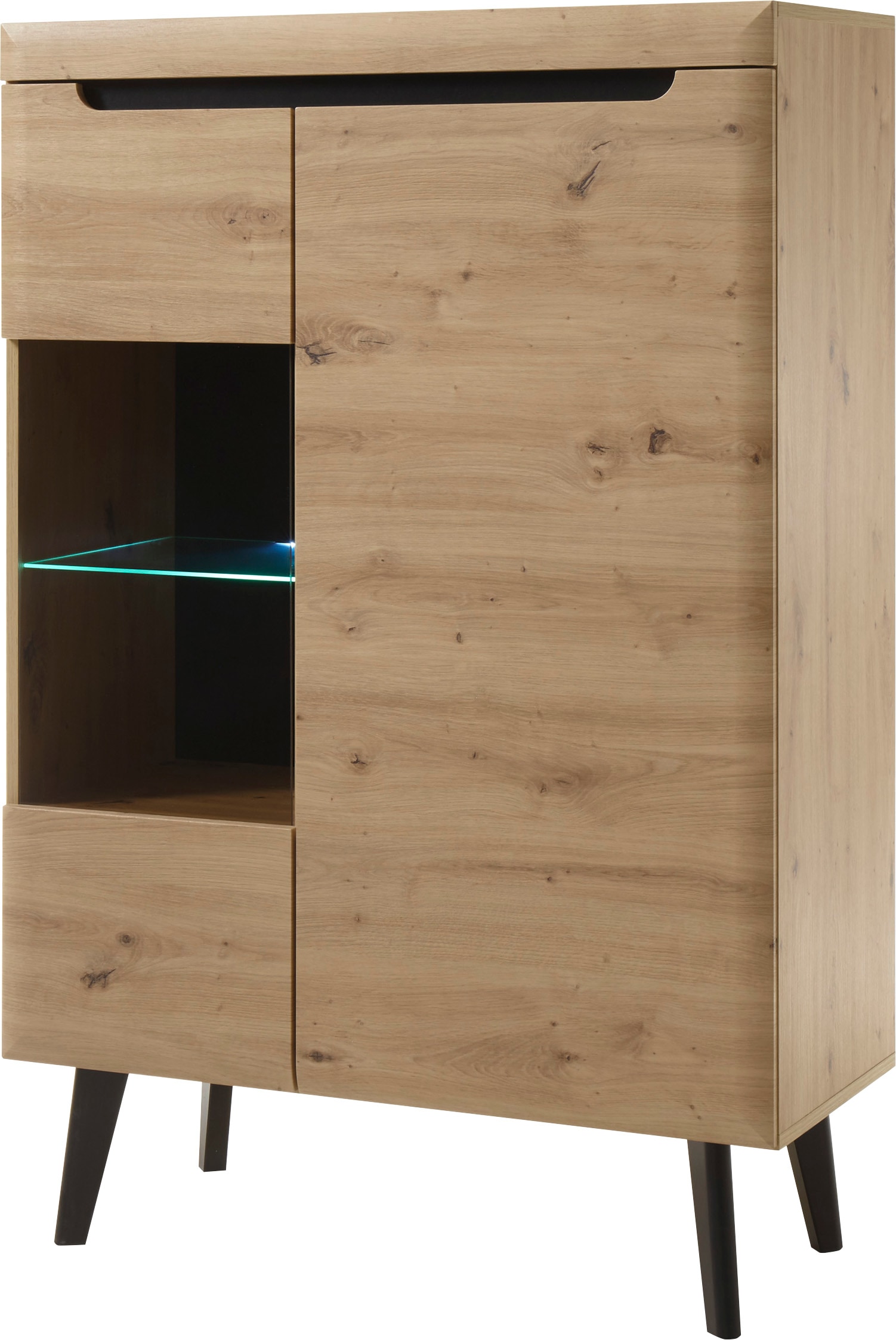 INOSIGN Vitrine »Torge, Hochschrank, Glasvitrine, Standvitrine, Vitrinenschrank« 1 Stk. tlg. in drei verschiedenen Farben verfügbar, Glastür & -boden, 90 cm breit
