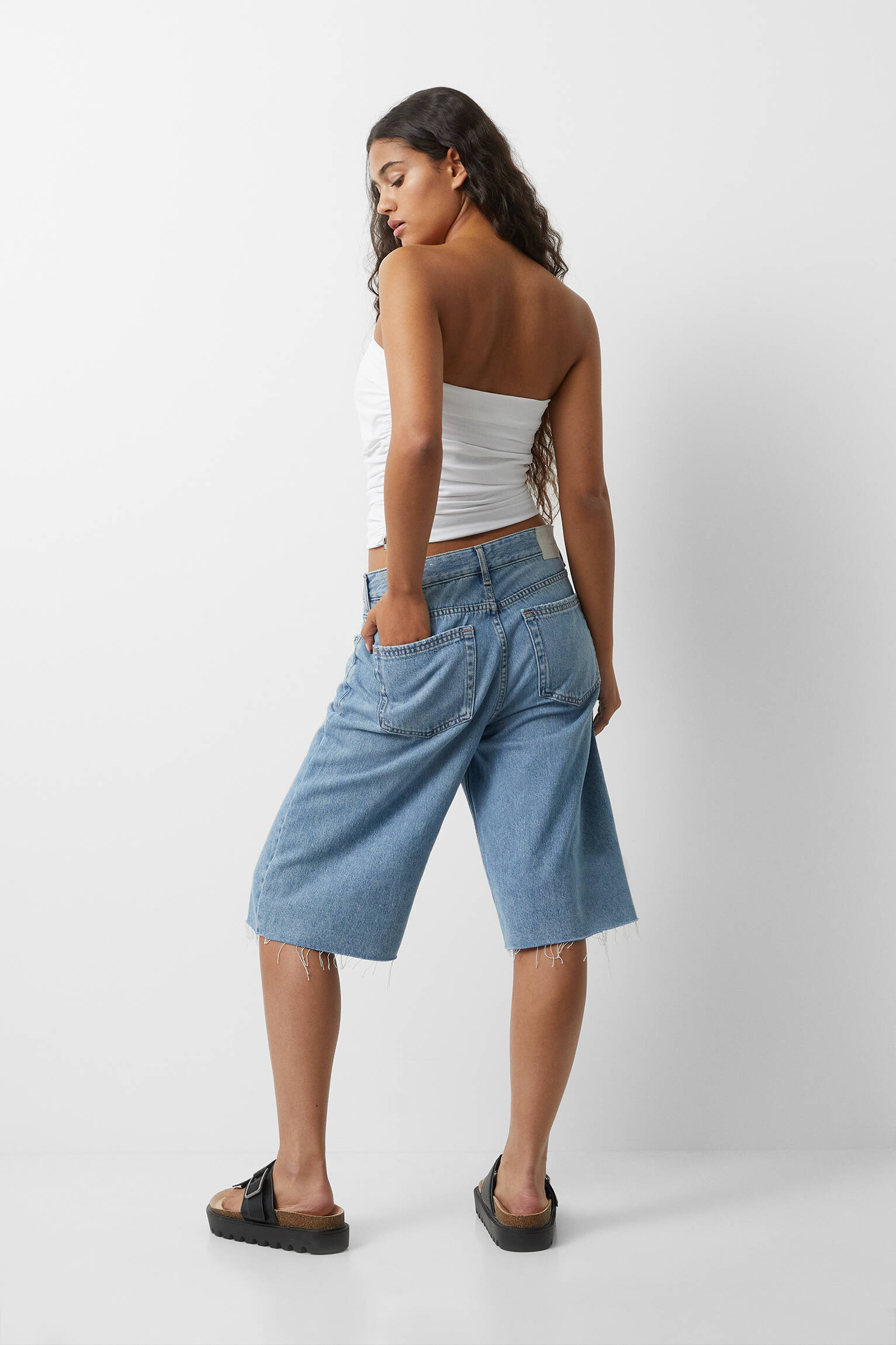 Top bandeau com babados - branco