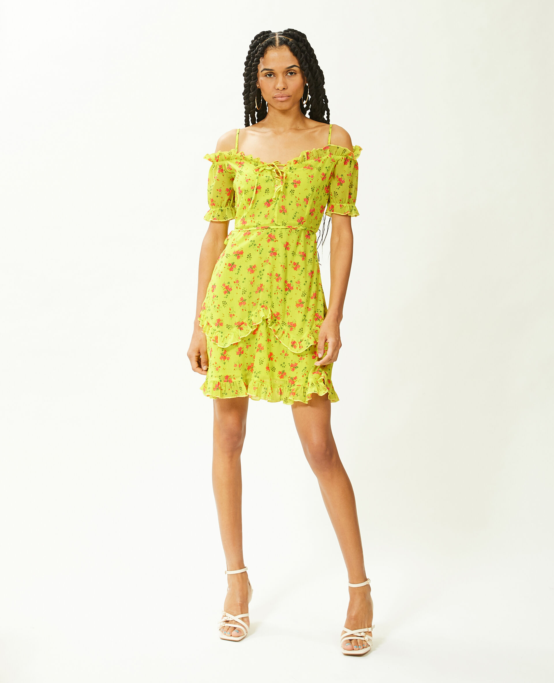Robe courte avec volants - Jaune