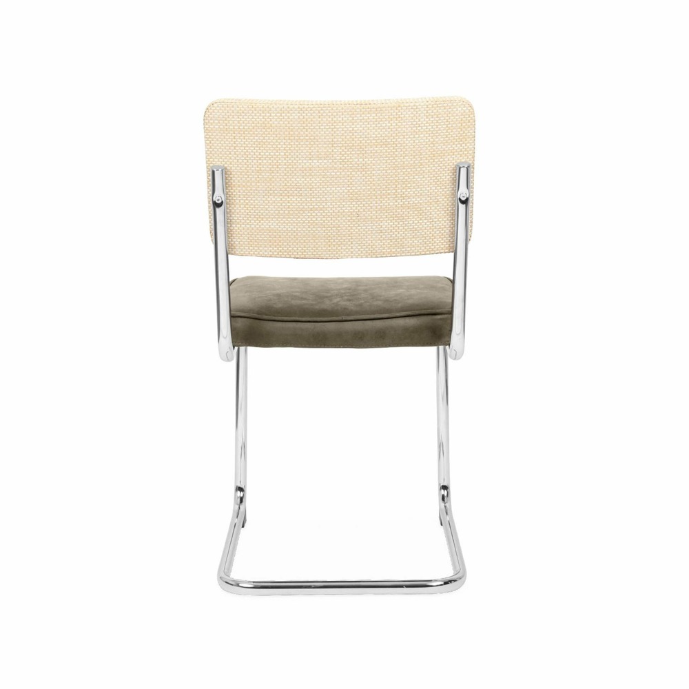 2 chaises cantilever - maja - tissu kaki et résine effet rotin. 46 x 54.5 x 84.5cm