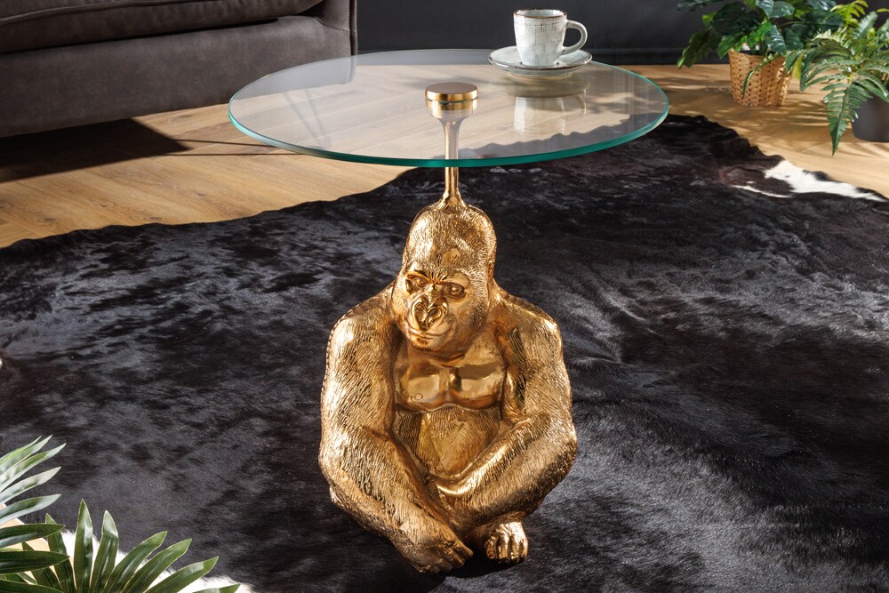 riess-ambiente Beistelltisch KONG - 50cm gold Metall Glas Affenfigur Gorilla Skulptur rund