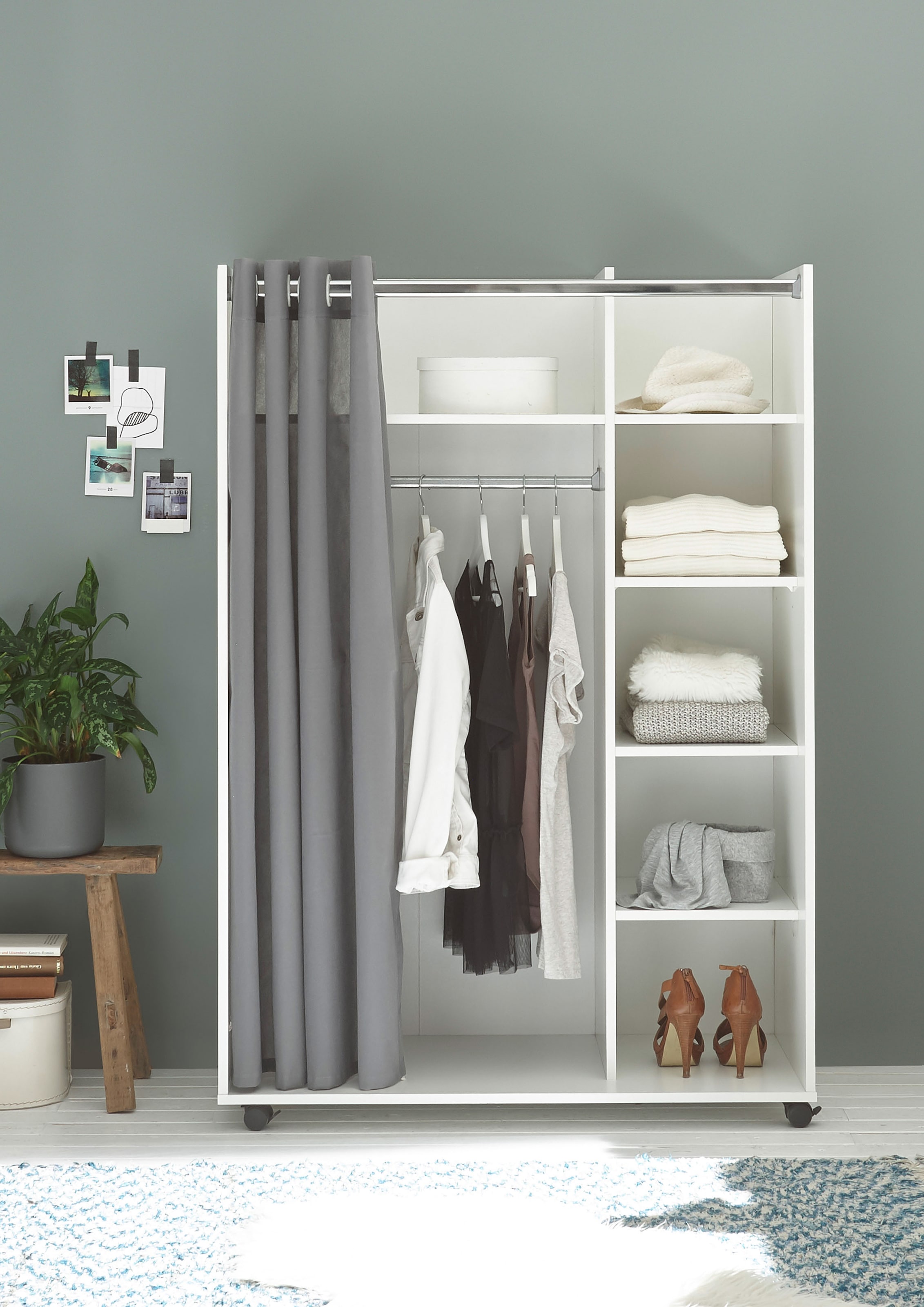Schlafkontor Kleiderschrank »Jenke Kleiderschrank Schlafzimmerschrank auf Rollen - BESTSELLER« Allzweckkleiderschrank Schrank mit modernen Vorhang Garderobe