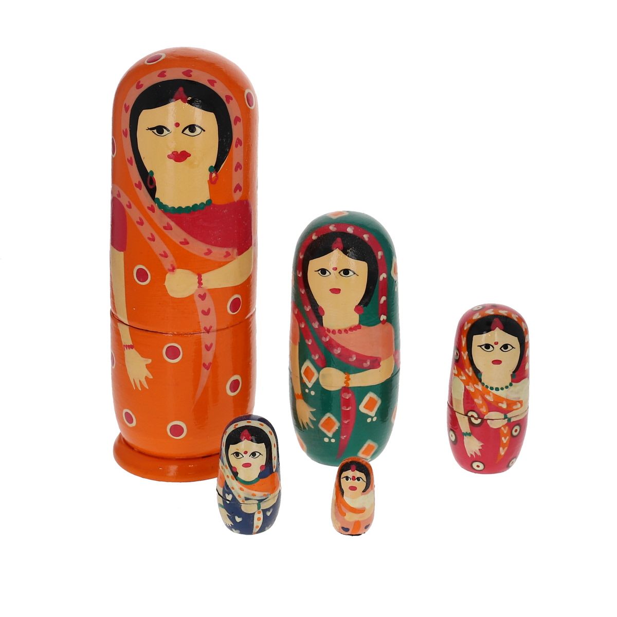 Poupées gigognes indiennes 5 pièces - Mariage Indien Pondie Chérie