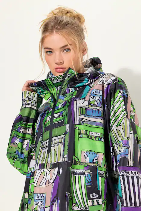 Funktions-Regencape, Unisex, Print, Kapuze, hellgrün