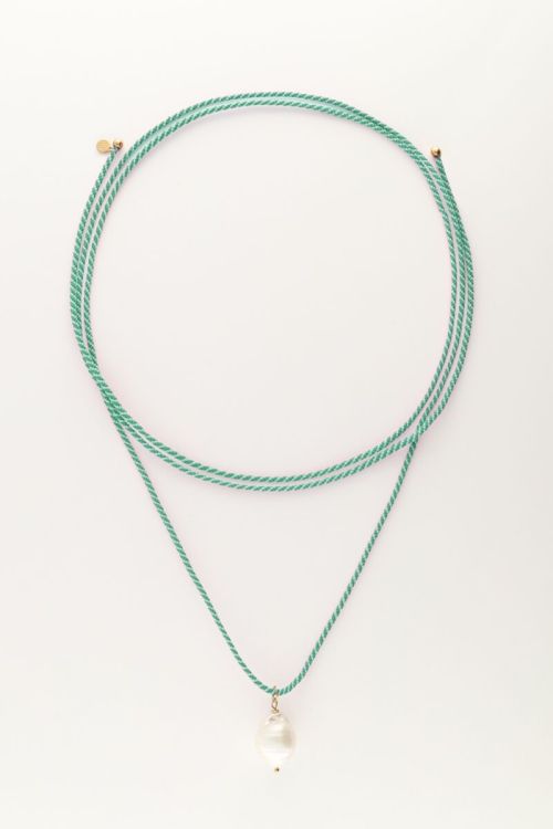 Sunrocks groene touwketting met parel