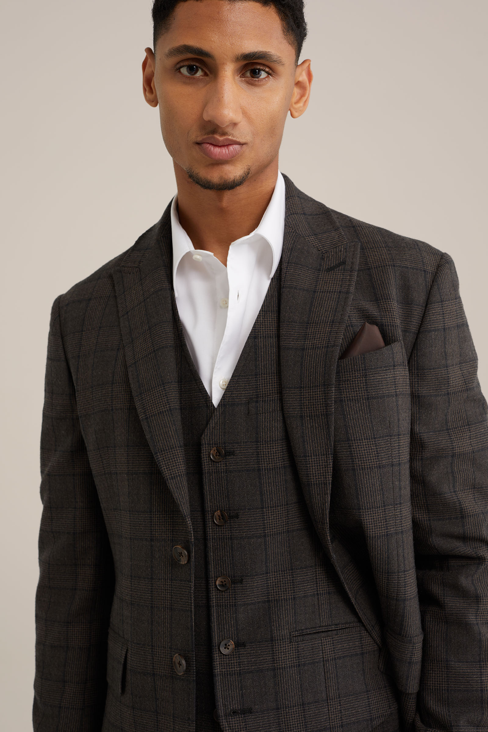 slim fit gilet met ruit Van Gils Bruin