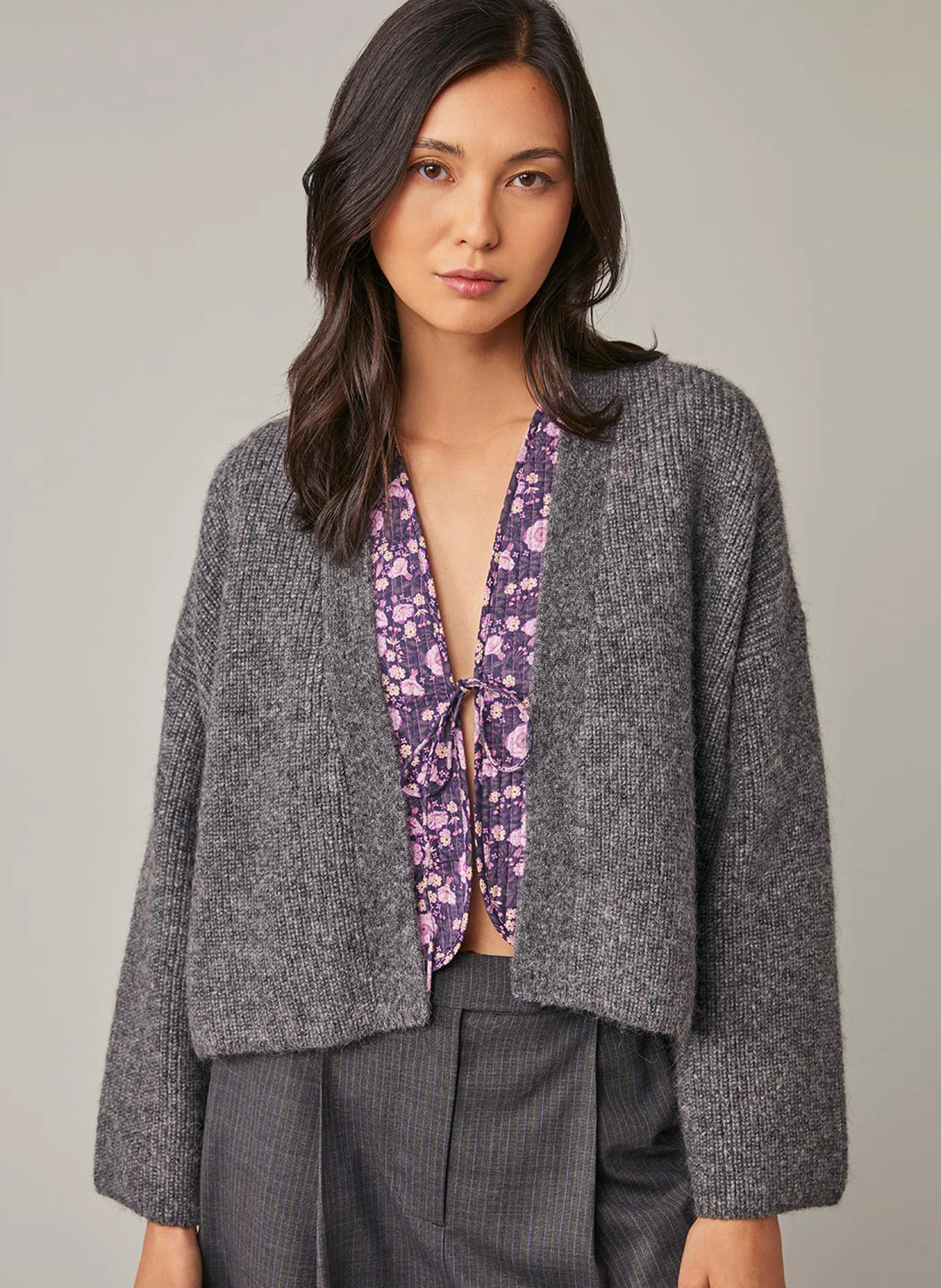 ERICA - Gilet ample en laine mélangée| Gris