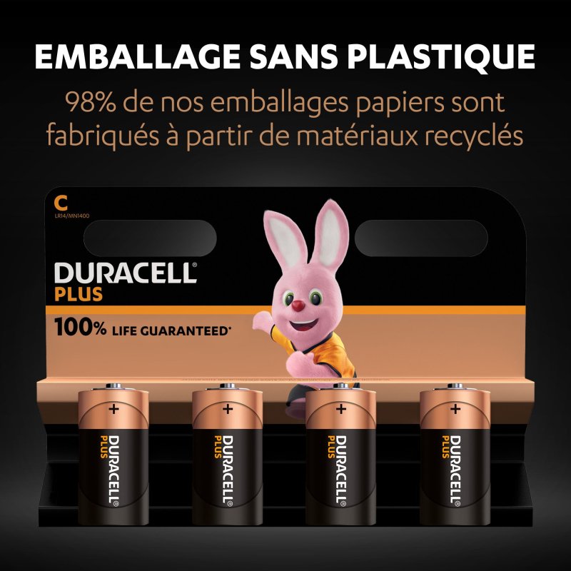 Duracell Plus - Pack de 4 piles Alcalines C/LR14 - 1,5V