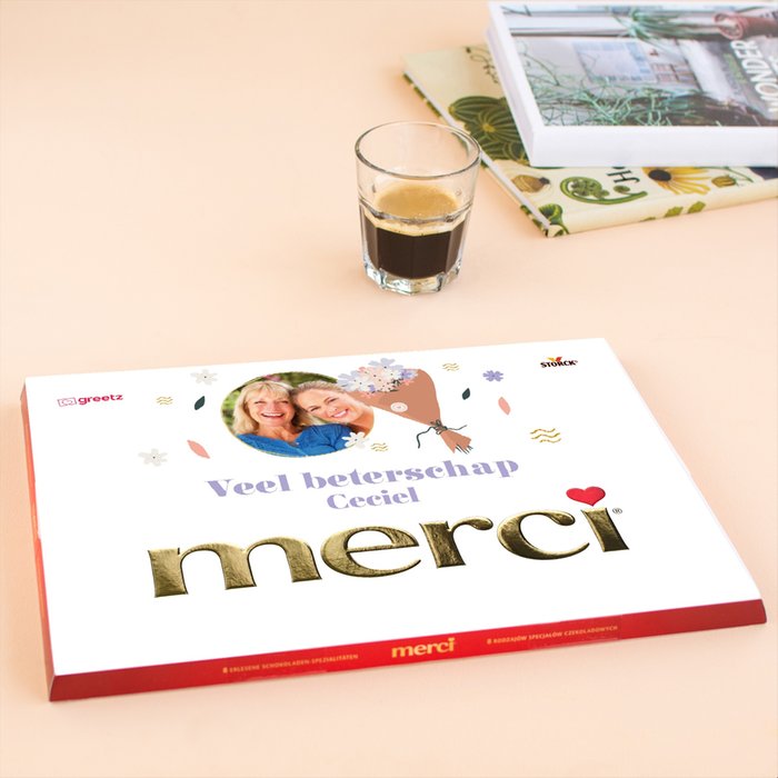 Merci | Veel Beterschap met eigen foto en naam | 675g