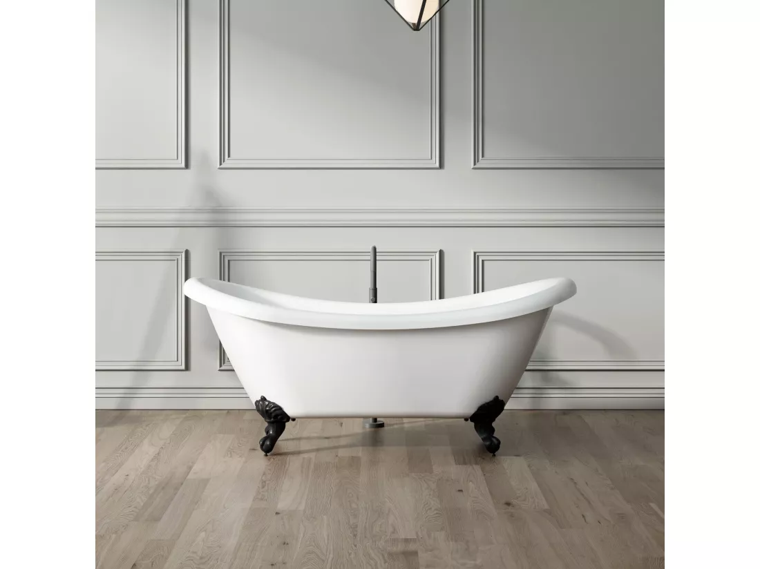 Baignoire ancienne rétro sur pieds DARLINGTON Blanche 175 cm Pieds d'Aigle Noirs