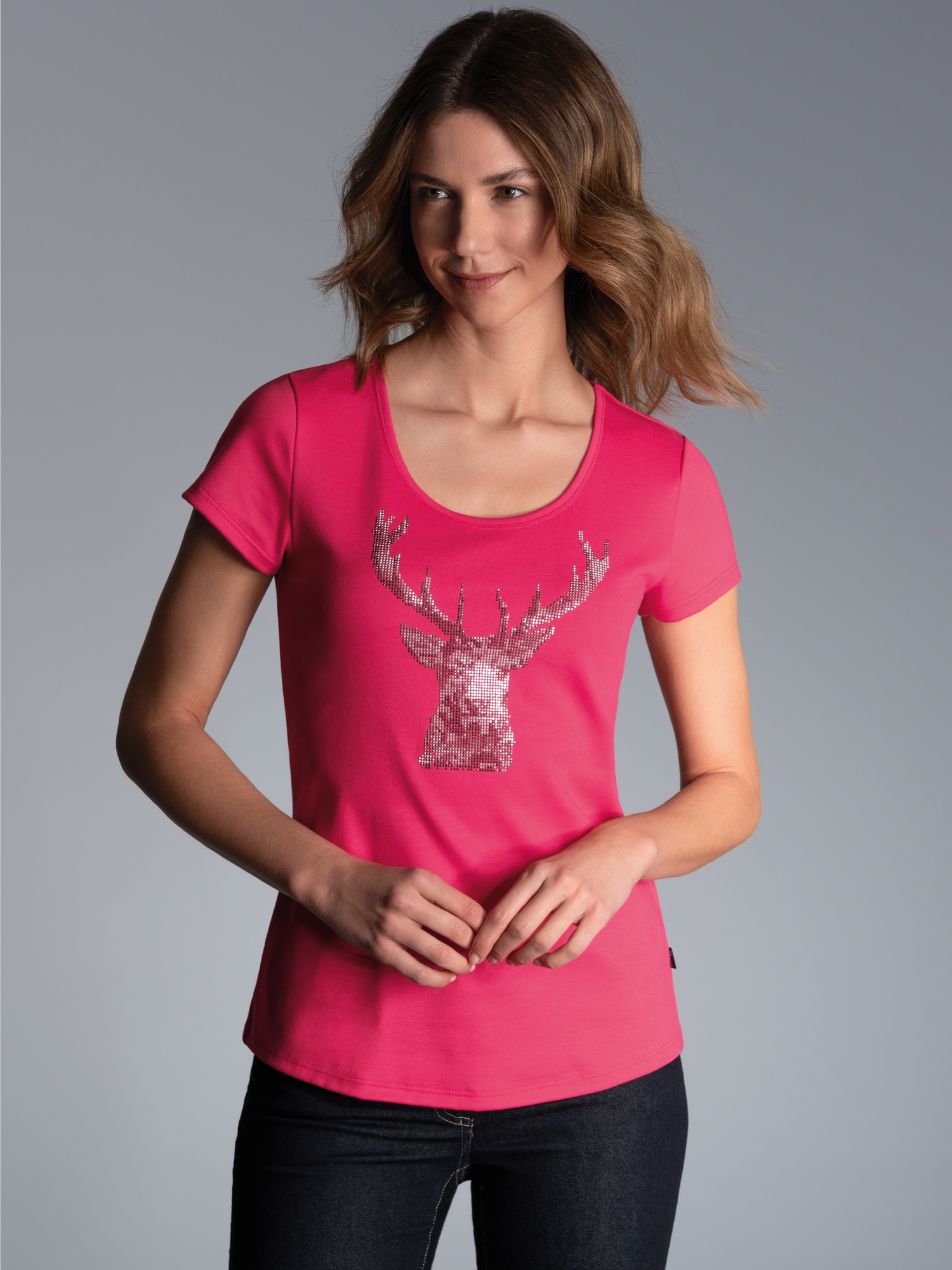 T-Shirt Glitzer-Hirsch Koralle