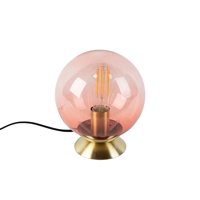 Art deco tafellamp messing met roze glas - Pallon