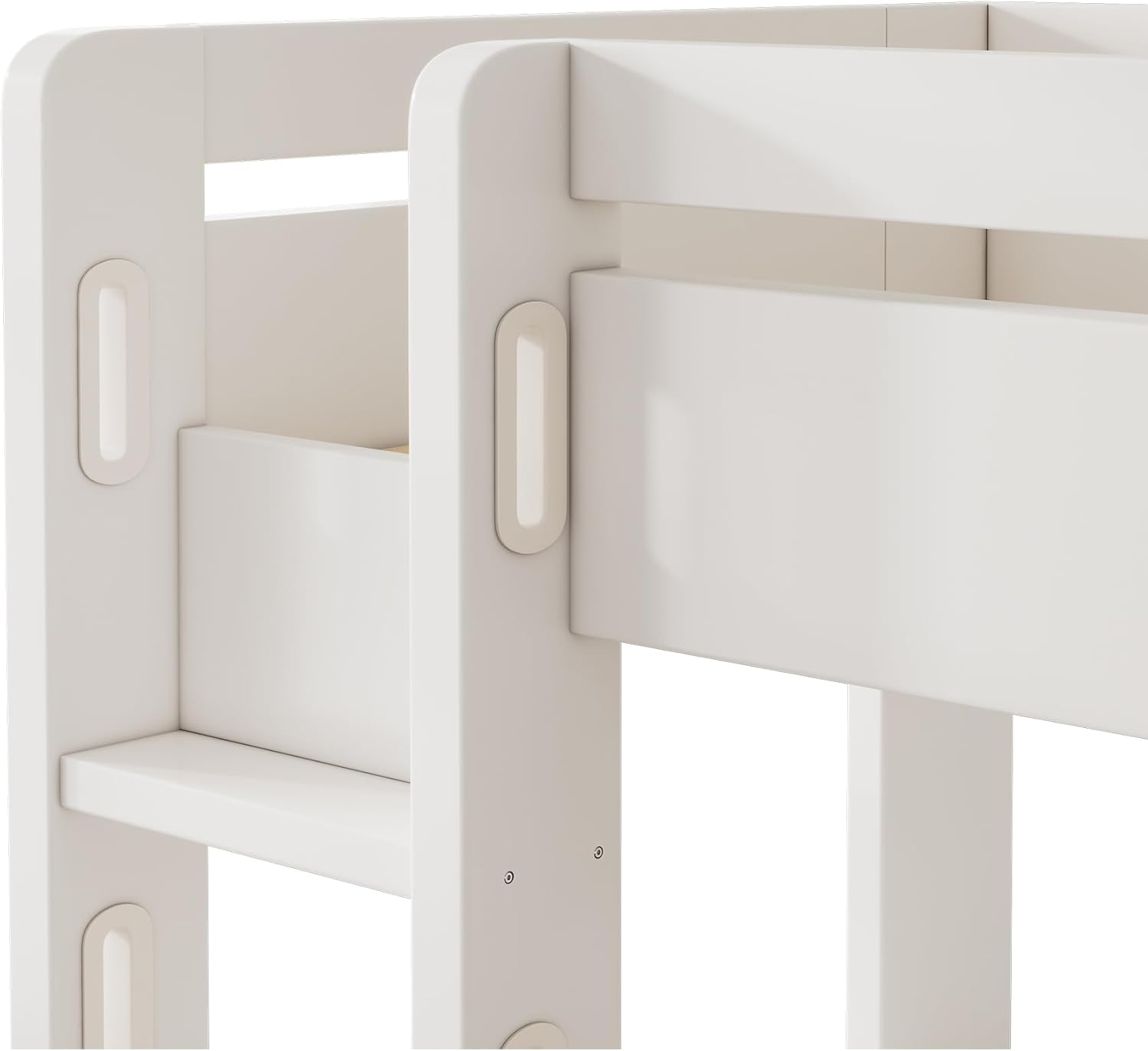 Moimhear Kinderbett Hochbett, 90×200cm, Weiß, mit L-förmigem Schreibtisch, Regalen und Schubladen mit USB/Type-C Ladebereich, mit Leiter und Holzlattenrost