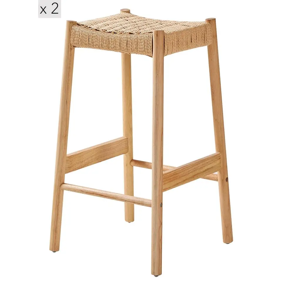 Set van 2 Barkrukken Massief Hout Scandinavisch