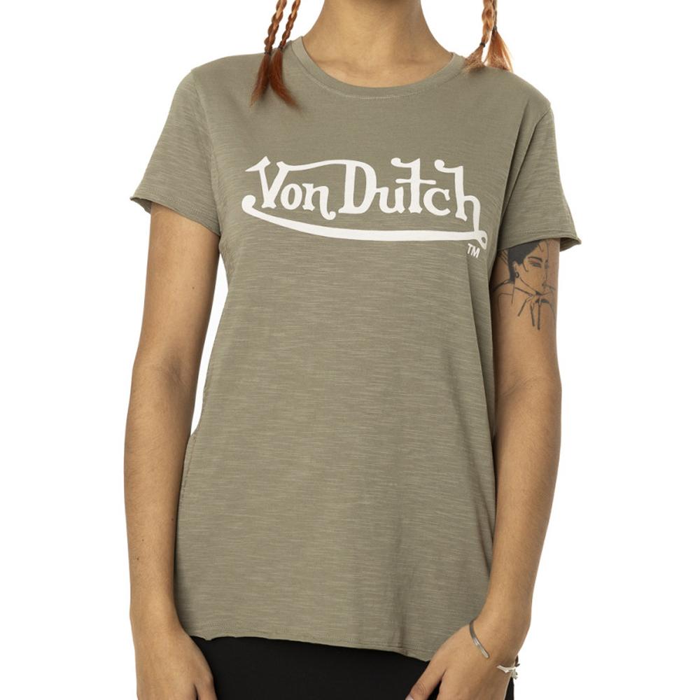 Von Dutch T-shirt Kaki Femme Von Dutch Slub