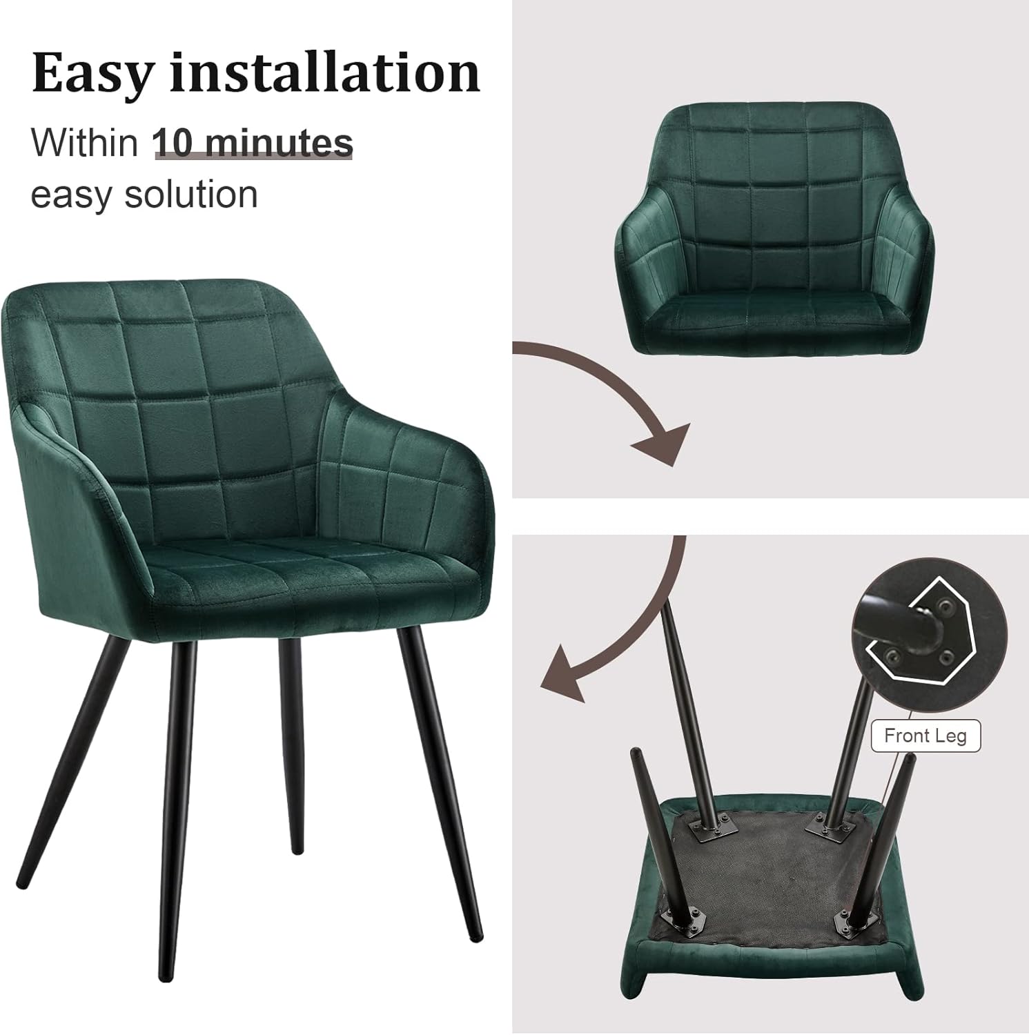 CLIPOP Esszimmerstühle 4er Set Stühle mit Armlehne, Samt Bezug, Esszimmerstuhl Küchenstuhl Polsterstuhl, Stühle für Esszimmer (Samt Grün, 4er Set)