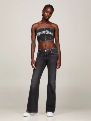 Top bustiê jeans skinny fit sem alças