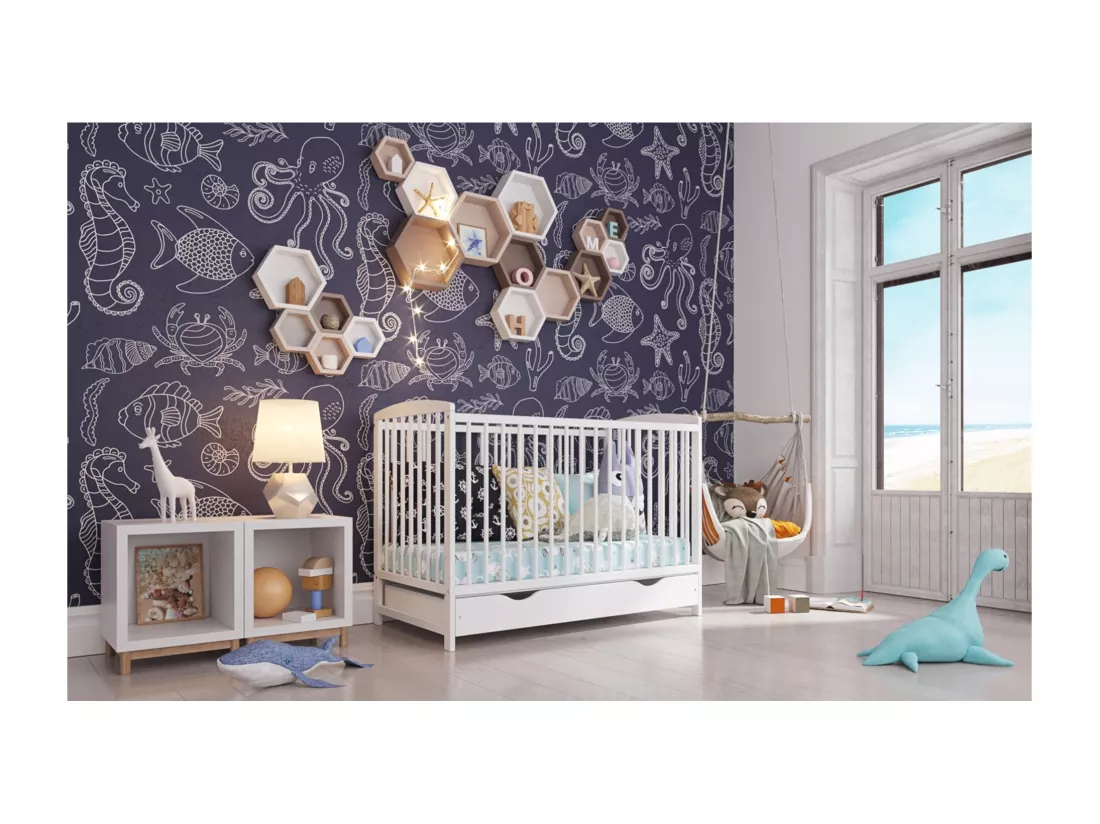 Lit bébé évolutif avec tiroir - NINA - 120x60 cm - Blanc