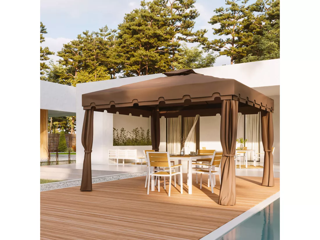 Gazebo Nuxia 3x3 m Polyester Aluminium Marron Clair Noir