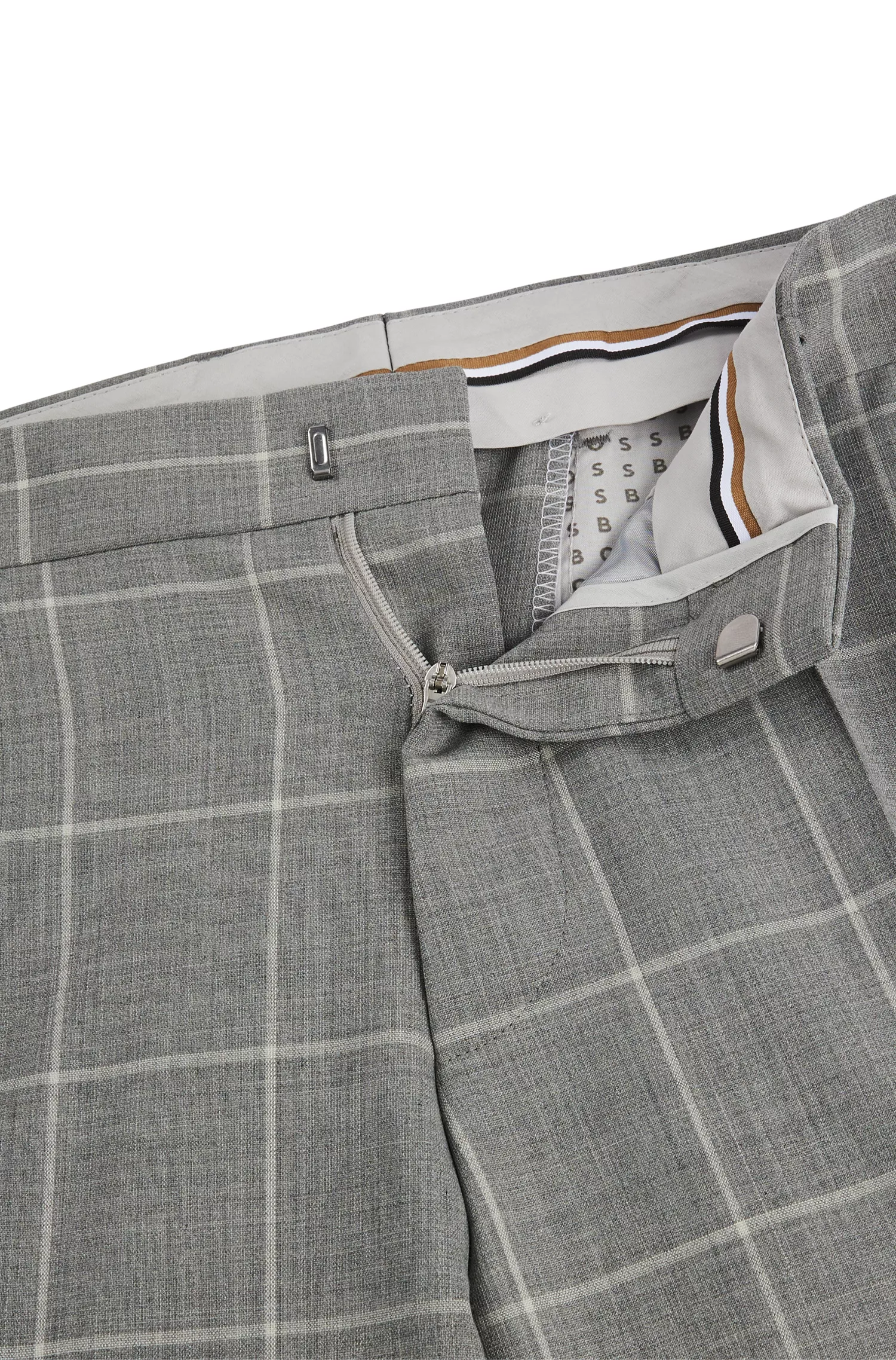 Calça BOSS preta de corte slim em tecido elástico xadrez.
