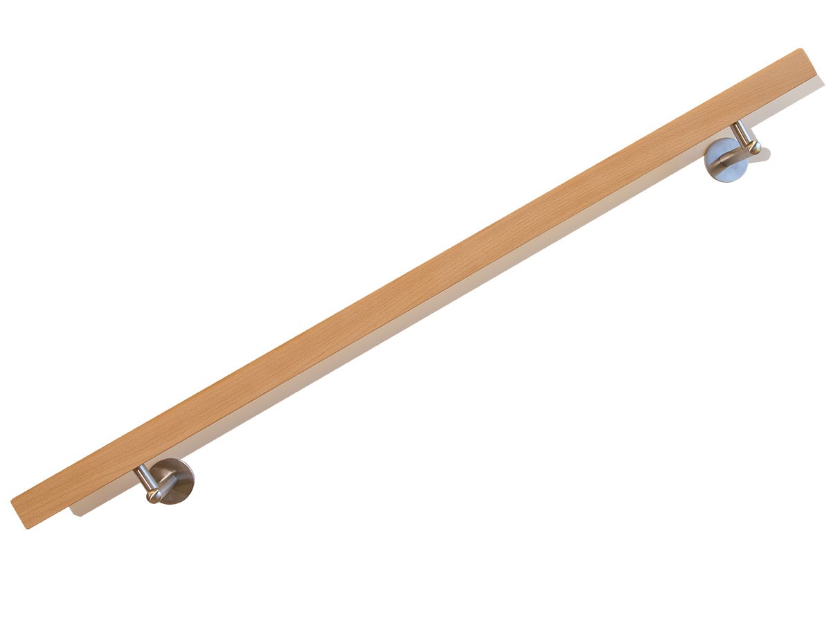 Meyer trapleuning voor trapleuningen, beukenhout – complete set, vierkant, 300 cm, met RVS leuningbeugels, houten leuning, voor binnentrappen, inclusief toebehoren