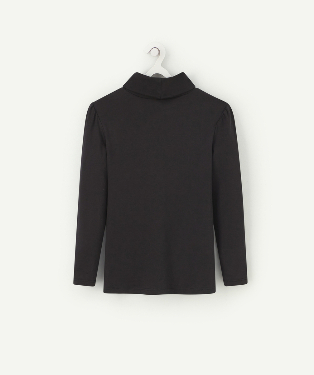 SOUS-PULL NOIR UNI FILLE MANCHES LONGUES ET COL ROULÉ