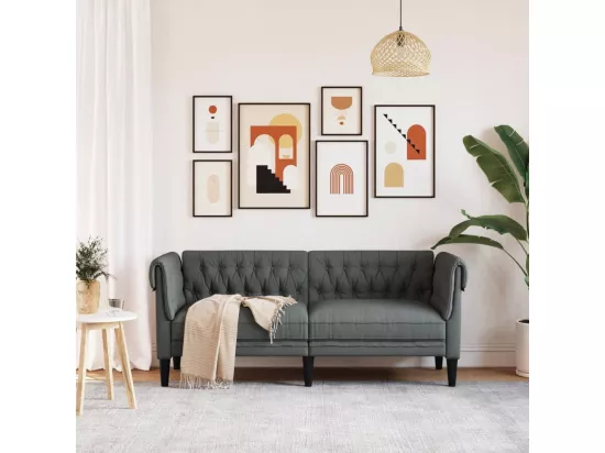 Canapé Chesterfield 2 places gris foncé tissu