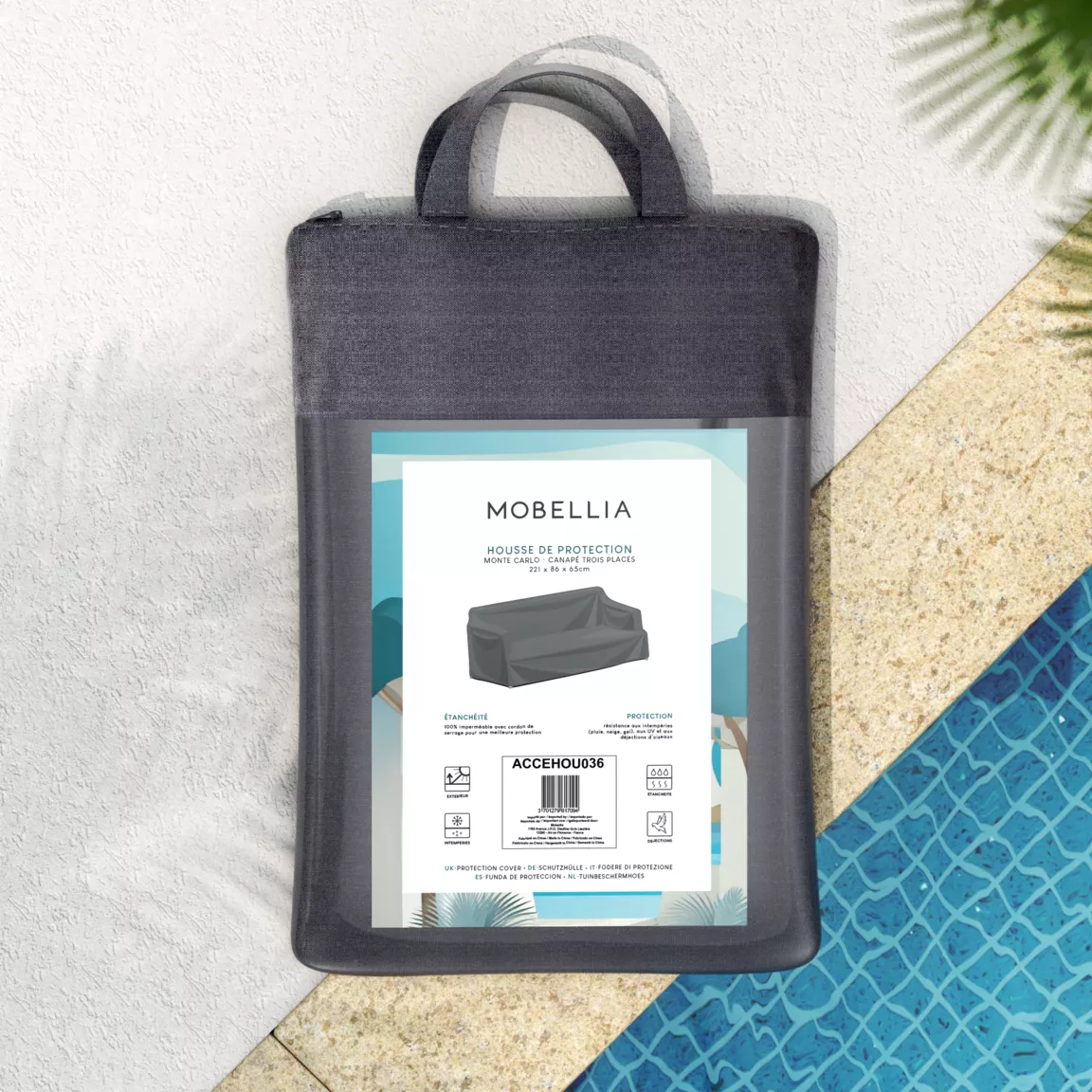 Housse de protection imperméable pour Canapé 3 places (221 x 86 cm) Monte Carlo Gris