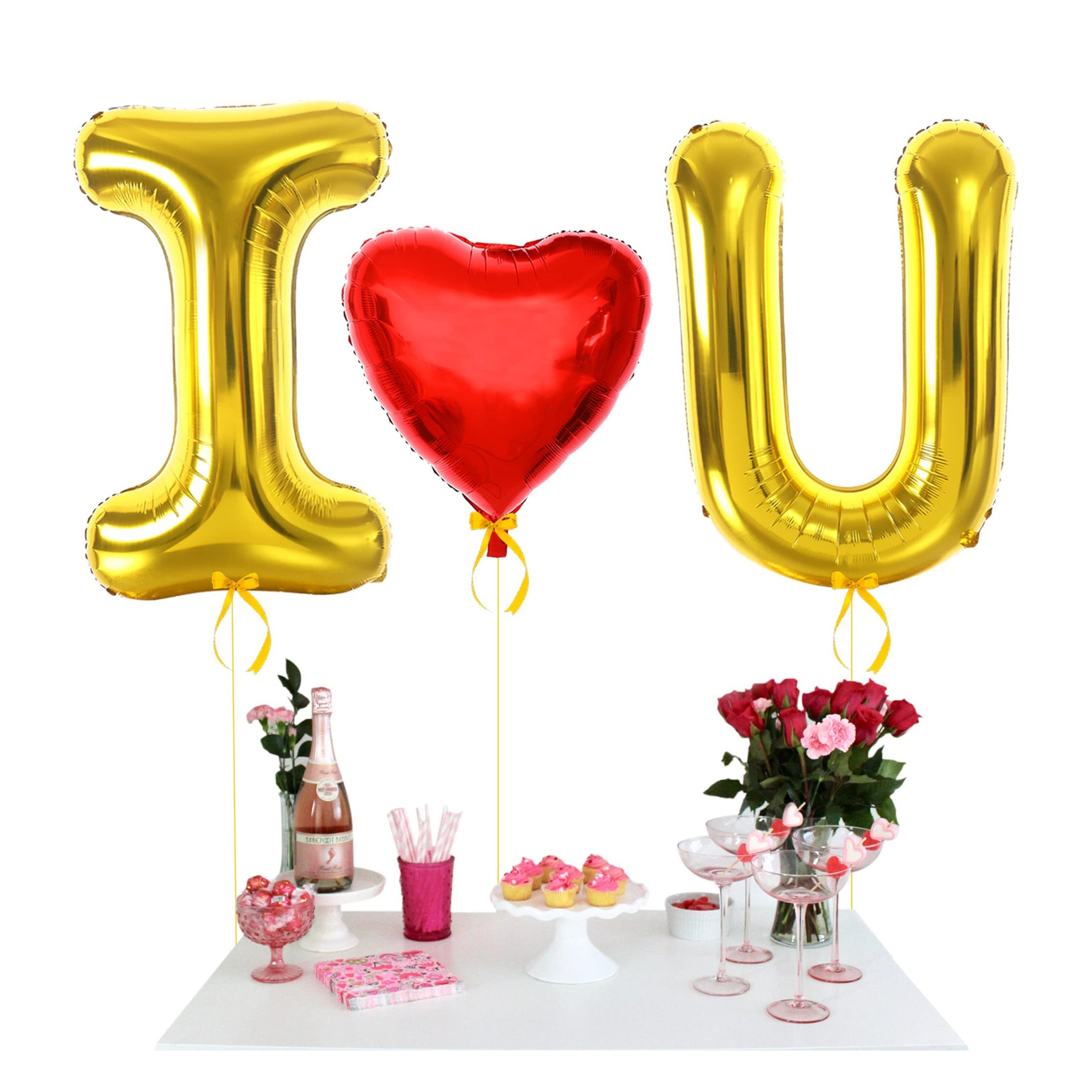(3-tlg. Set) 230x95cm XXL Party Folien Ballon Deko Luftballon für Valentinstag / Antrag - I Love U