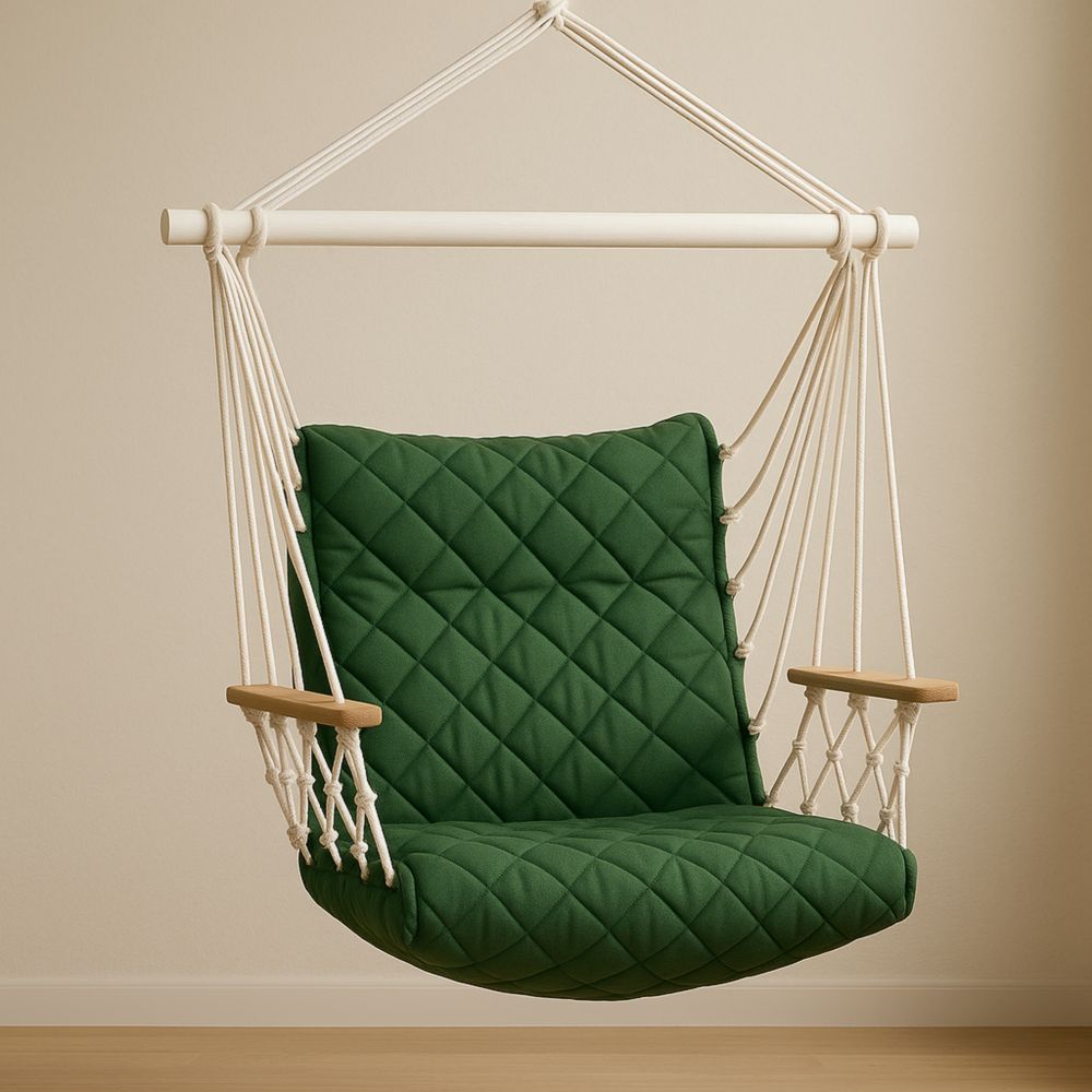 Grüner Hängesessel Baumwolle mit Holzarmlehnen 100x50x50 cm