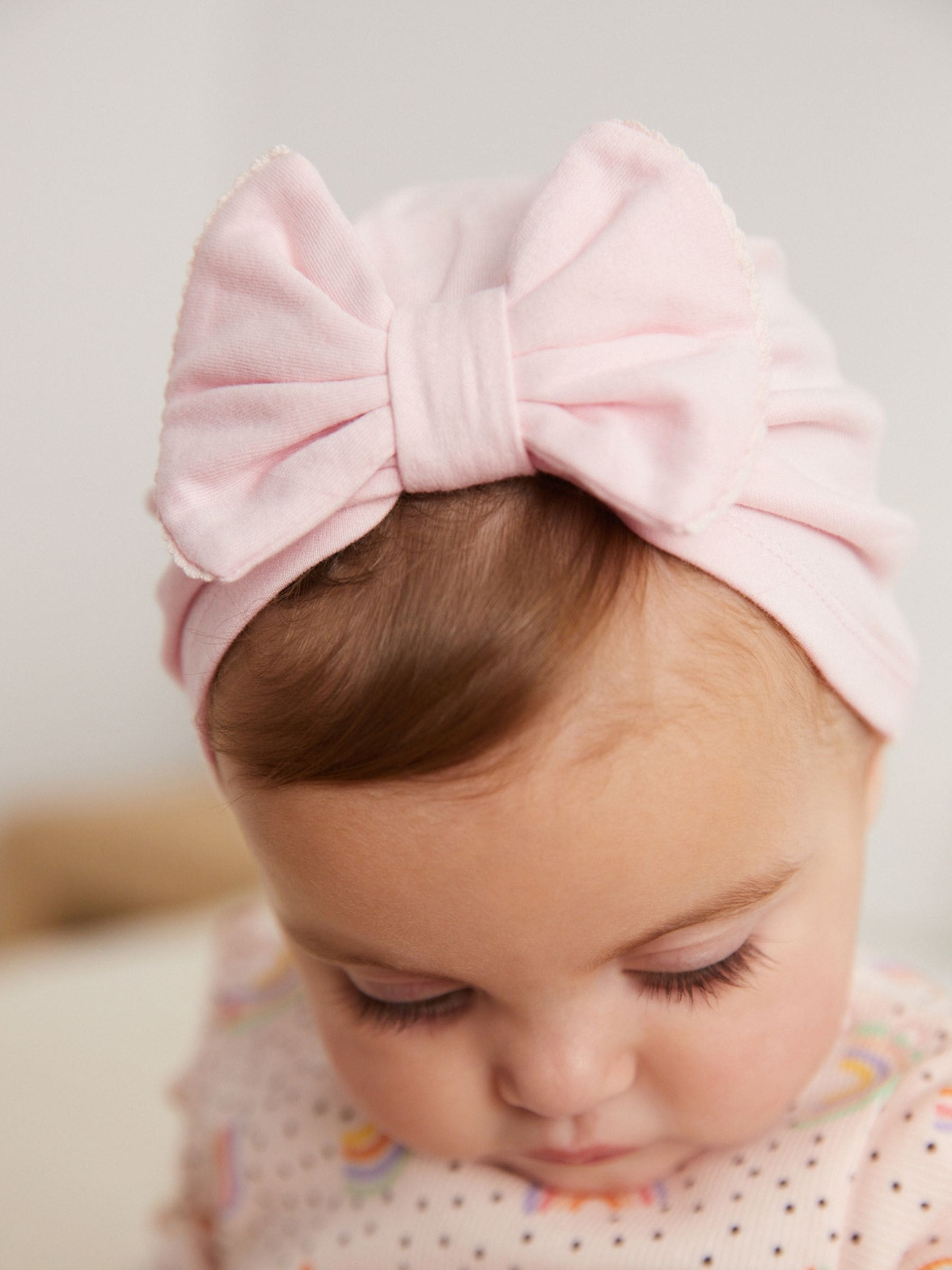 Roze/wit grote strik - Set van 2 babyturbanen (0-18mnd)
