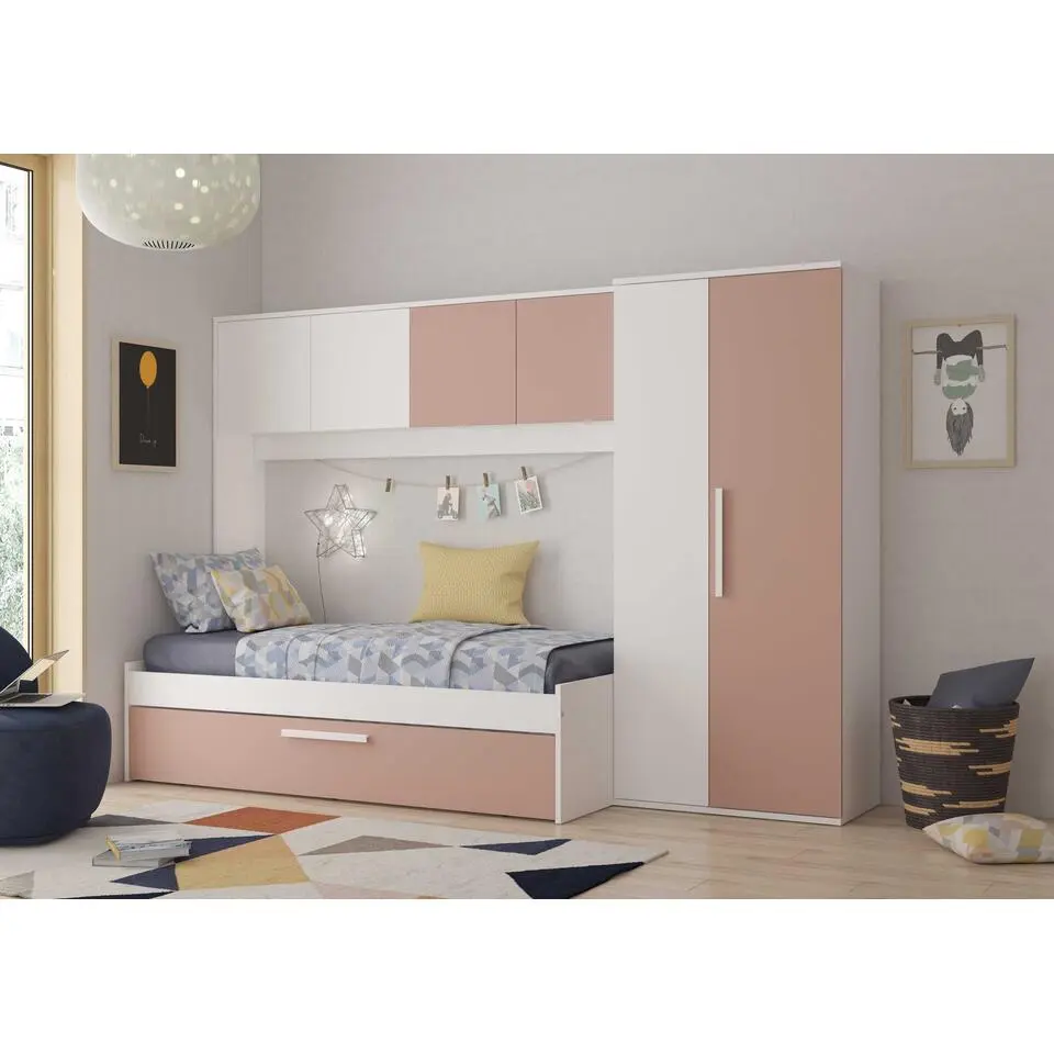 Bed met bedbrug en bedlade Lev-roze/wit