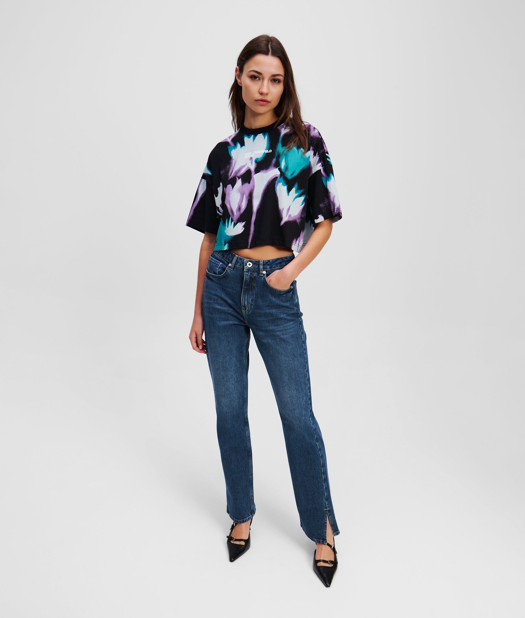 High-rise straight jeans met split-zoom